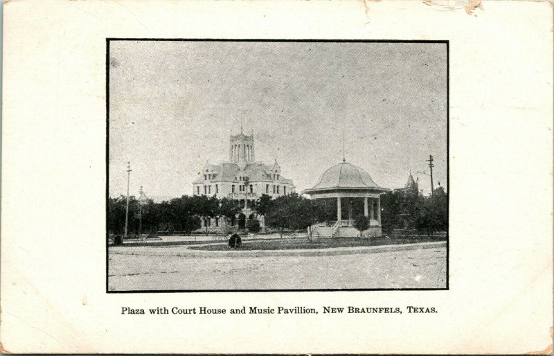 Vtg Postcard 1907 Plaza With Court House and Music Pavilion San Antonio TX