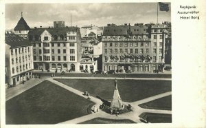 iceland, REYKJAVIK, Austurvöllur Hótel Borg (1950s) RPPC Postcard