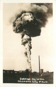 Postcard RPPC 1930s Oklahoma City Burning Oil Well occupation OK24-1957