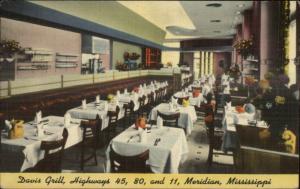 Meridian MS Davis Grill Restaurant Interior - Nice Linen Postcard