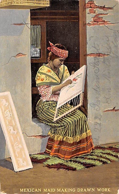 Mexican Maid Making Drawn Work Mexico Tarjeta Postal 1916 