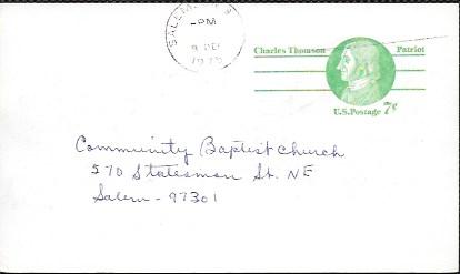 US used Pre-stamped Postcard UX68 Charles Thomson.