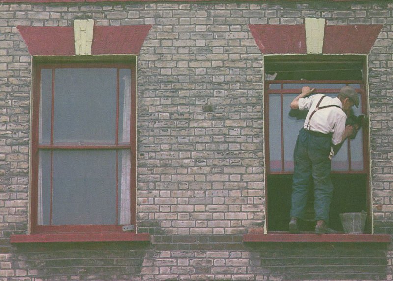 London 1980s Brave Window Cleaner Cleaning on Ledge Postcard