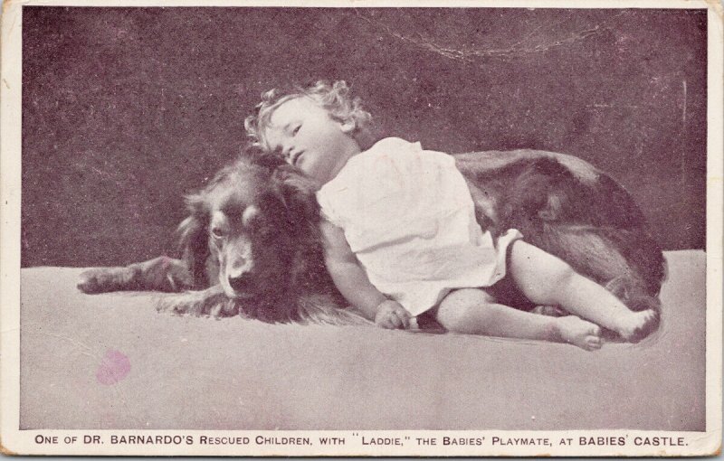 Dr. Barnardo's Children & Laddie Dog Babies Castle Postcard F24 *as is