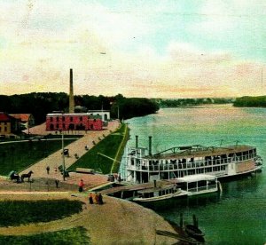 Rockford IL Water Works Park Steamer at Boat Landing Ladies Vtg Postcard