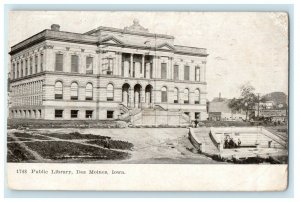 1907 Public Library Building Des Moines Iowa IA Posted Antique Postcard