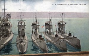 US Subs Submarines Awaiting Orders WWI Era Postcard