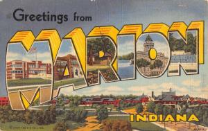 Marion Indiana Greetings Large Letter Linen Antique Postcard K22944