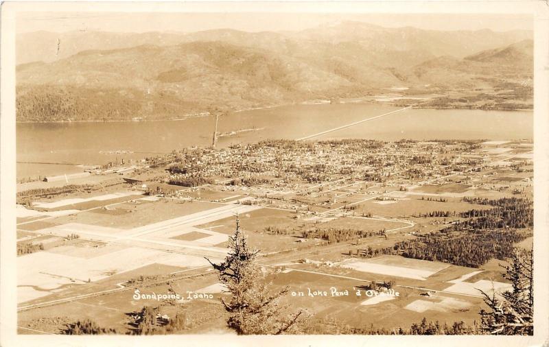 Sandpoint Idaho~Lake Pend d'Oreille & Town Birds Eye View~1940s RPPC Postcard