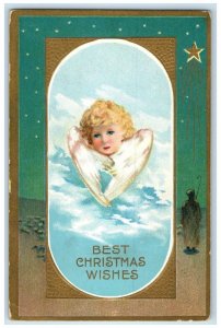 1910 Christmas Wishes Angels Head Embossed Enfield Hants Co. NS Canada Postcard