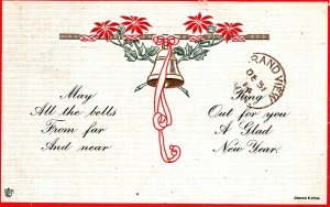 VINTAGE POSTCARD NEW YEARS GREETINGS MAILED 1914 TO MANITOBA CANADA