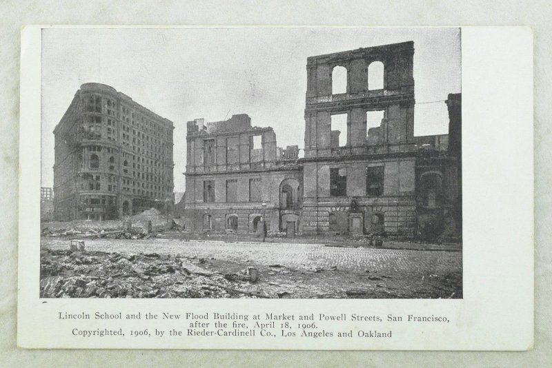 C.1906 San Francisco Earthquake Lincoln School, Powell St. Vintage Postcard P97 