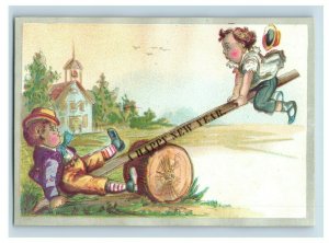 Lot of 4 1880's Lovely Kids Playing New Years Carts Victorian Trade Cards P59