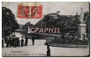 Old Postcard Lourdes Couuronnee The Virgin And The Chateau