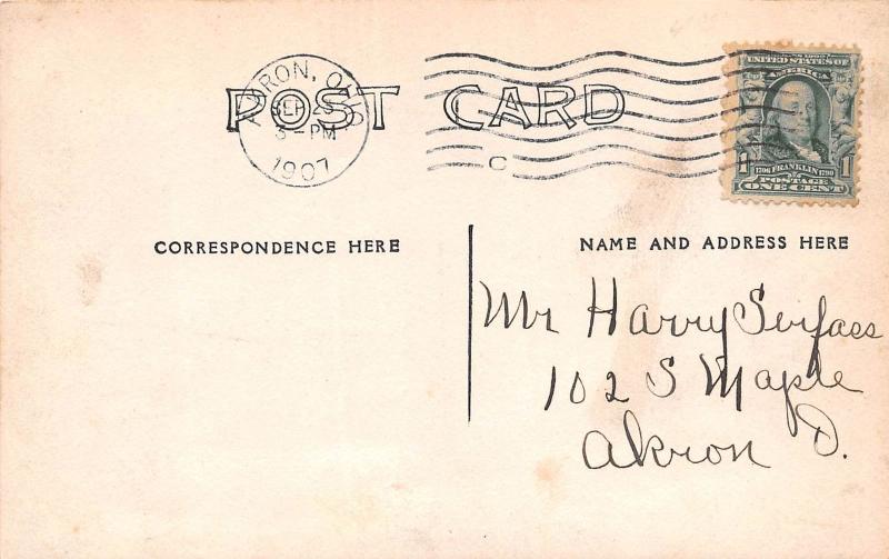 E62/ Peninsula Ohio RPPC Postcard 1907 Bridge Railroad Depot Boat River