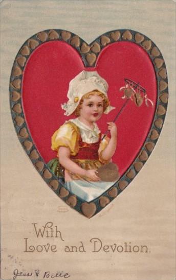 Valentine's Day Dutch Girl On Red Heart 1911