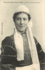 Postcard Young Girl From Pont L'Abbe Study Of Breton France Headresses Costume
