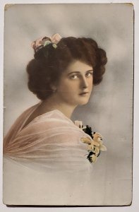 Pretty Edwardian Woman Pink Dress Portrait Postcard M29