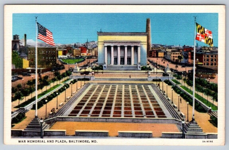 War Memorial And Plaza Baltimore, Maryland, Vintage Linen Postcard
