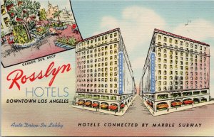 Los Angeles CA Rosslyn Hotels West Fifth Street Unused Linen Postcard G72