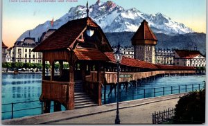 Luzern Kapellbrucke Und Pilatus Lucerne Switzerland Bridge Mountain Postcard