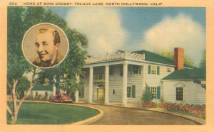 Bing Crosby Home California Linen Postcard Unused