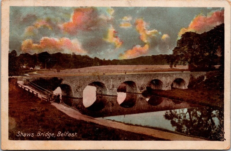 Shaws Bridge Belfast Tunnels Water Reflection Forestry Postcard WOB Canceled PM 