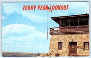 BLACK HILLS, SD South Dakota ~ Rustic TERRY PEAK LOOKOUT c1950s  Postcard