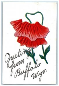 c1910's Greetings From Buffalo Wyoming WY Flowers Glitter Antique Postcard