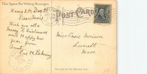 1908 Merry Christmas Red Suited Santa Claus Angels Bugle Postcard