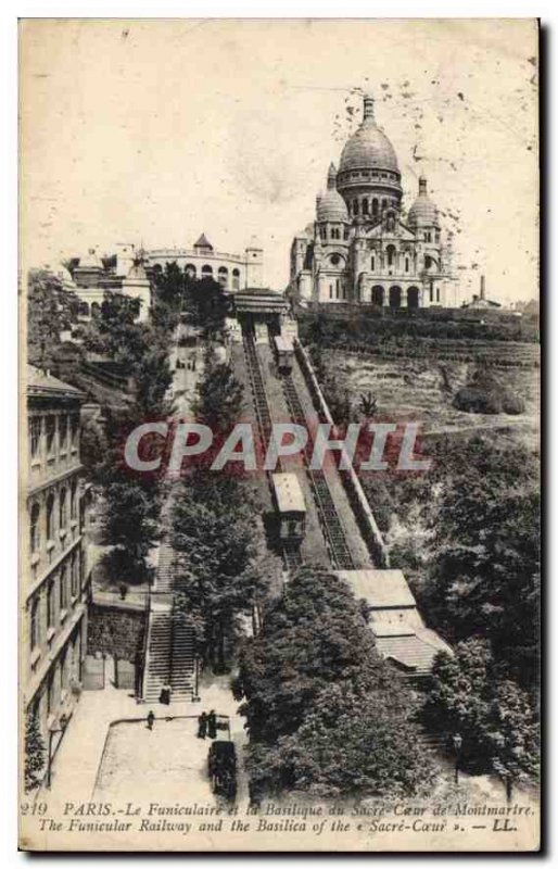 Postcard The Old Paris Funicular and the Basilica of Sacre Coeur in Montmartre