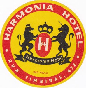 Brasil Sao Paulo Harmonia Hotel Vintage Luggage Label sk2667