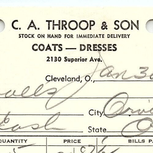 1938 C.A. THROOP & SON COATS-DRESSES CLEVELAND OHIO BILLHEAD STATEMENT Z3457