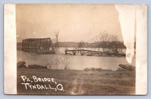 J87/ Tyndall Ohio RPPC Postcard c1910 Penn Railroad Bridge Flood Disaster 1753