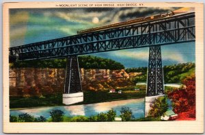 High Bridge Kentucky, Metal Bridge, Moonlight Scene, Full Moon, Vintage Postcard