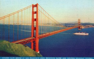 Golden Gate Bridge At San Francisco Links Redwood Empire Linen Vintage Postcard