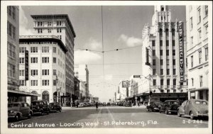 St. Petersburg Florida FL Central Ave Cars & Signs Cline Real Photo Postcard