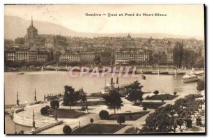 Old Postcard Quai Geneva and Mont Blanc Bridge