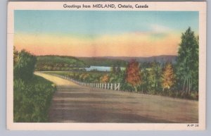 Highway Scene, Greetings From Midland, Ontario, Vintage 1947 Postcard