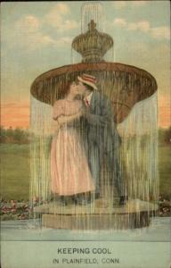 Romance Lovers in Fountain Plainfield CT Greeting c1910 Postcard