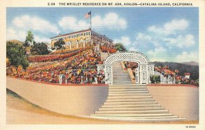 WRIGLEY RESIDENCE Mt. Ada, Avalon, Catalina Island, CA c1940s Vintage Postcard