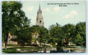 BATH, Maine ME ~ City Park WINTER STREET CHURCH c1910s Sagadahoc County Postcard