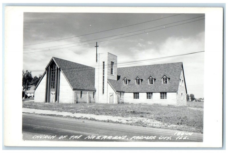 Farmer City Illinois IL RPPC Photo Postcard Church of the Nazarene c1950's