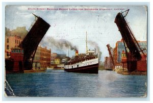1911 State Street Bascule Lifted Excursion Steamship Chicago IL Antique Postcard