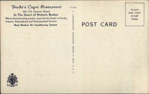 Boston MA Hanover St. Freda's Capri Restuarnt Linen Postcard