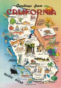 Greetings from California and Map - California Quail - Golden Poppy