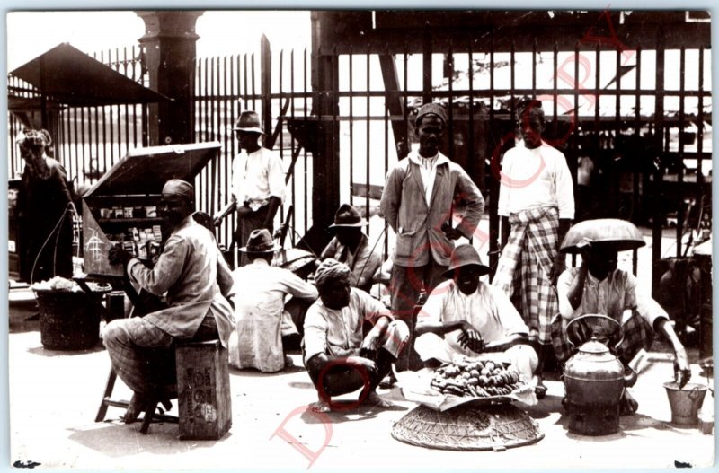 c1930s Indian / Arab Cigarette Vendor RPPC Street Market Food Real Photo PC A138