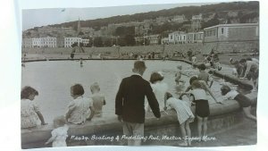 RPPC Postcard Children Enjoy The Boating & Paddling Pool Weston Super Mare C1960