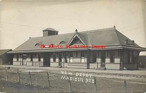 Depot, Nebraska, Madison, RPPC, Chicago Northwestern or UP Railroad Station