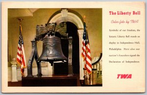 Postcard Philadelphia Pennsylvania PA Liberty Bell Flags 1940s Linen View
